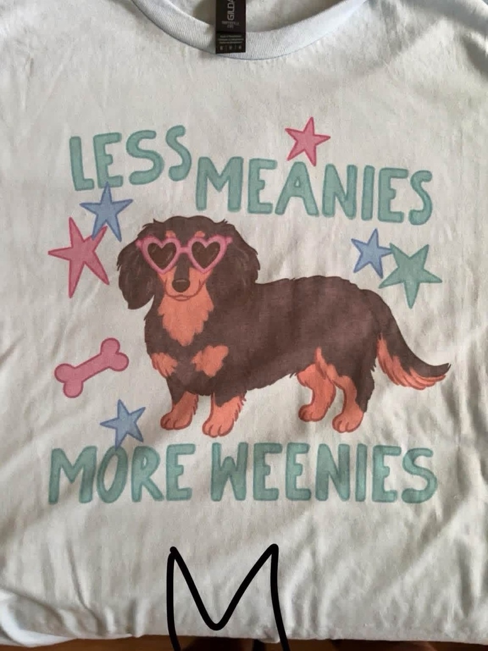 Gildan White 'Less Meanies More Weenies' Dachshund Graphic Tee